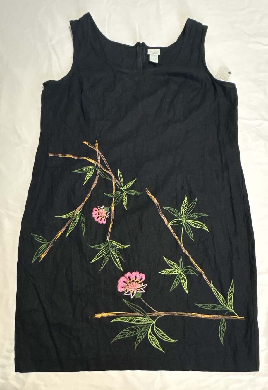 Studio C Plus Dress Size 16W Black Floral Embroidered Linen Blend